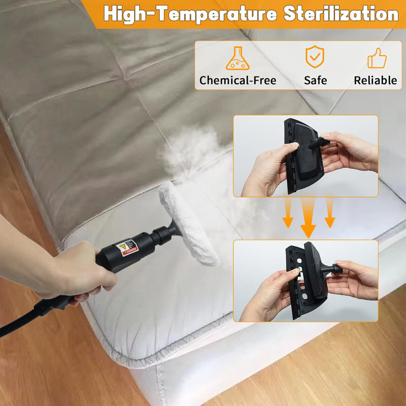 2500W Portable Steam Cleaner, High Temperature Steam Cleaning Machine(40.58oz) With Brush Heads, Handheld Steamer For Car Detailing, Couch, Windows, Furniture, Kitchen, Bathroom, Grout And Tile(BlackWhite)