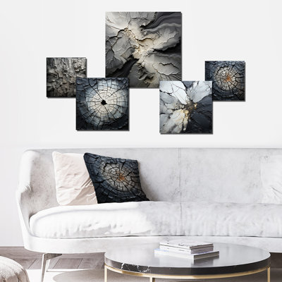 «Spiritual Grey Geode Stone Minimalisme» - ensemble d'art mural 5 pierres spirituelles