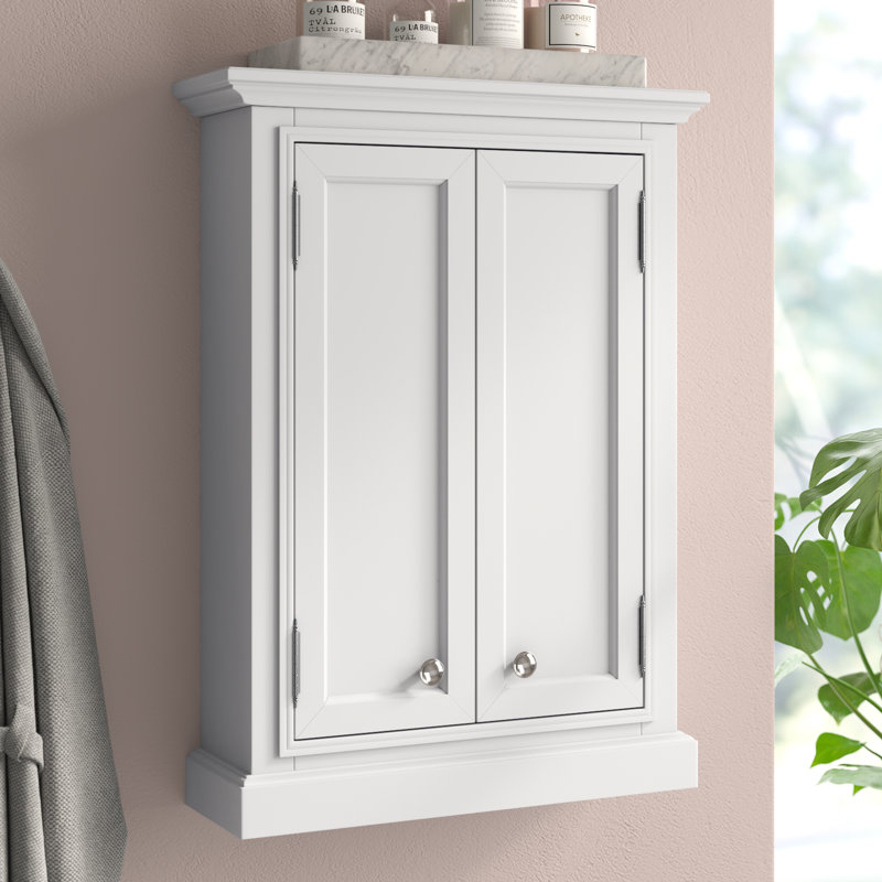 Anjila 24" W x 33" H x 8" D Solid Wood Wall Mounted Bathroom Cabinet, White