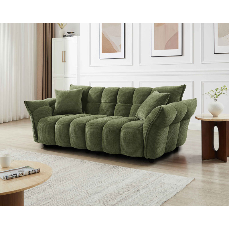 93.7" W Upholstered Modular Sofa, Green, 3