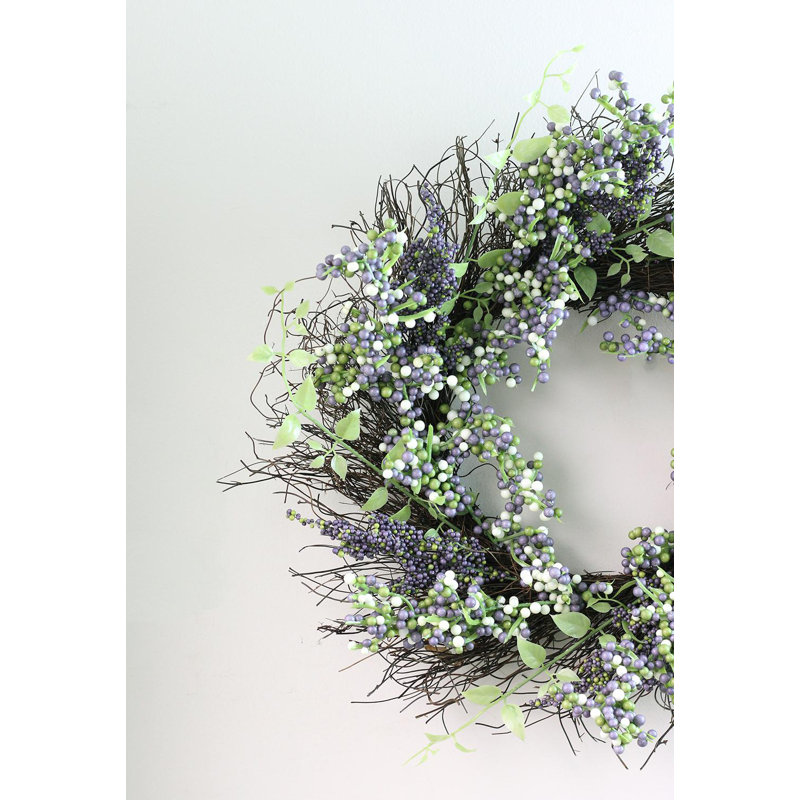22-Inch Purple and White Berry Artificial Spring Wreath