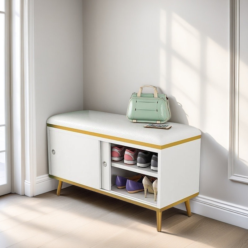 23.6'' Shoe Storage Bench, White/Gold