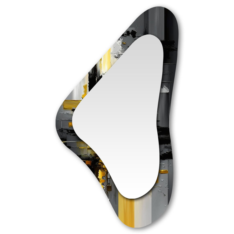 Abstract Geometric Black And Yellow V - Abstract 3D Shapes Irregular Modern Large Wall Mirror