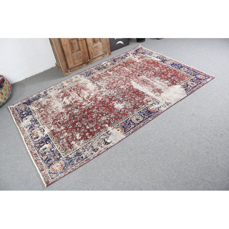 Tapis turc anatolien fabriqué à la main en rouge délavé pour un décor de salon de style bohémien
