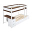 Lit simple superposé simple avec lit gigogne simple, rangement et bureau, blanc et noyer-202275231