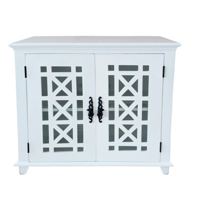 Armoire décorative en bois massif avec porte et tablette en verre