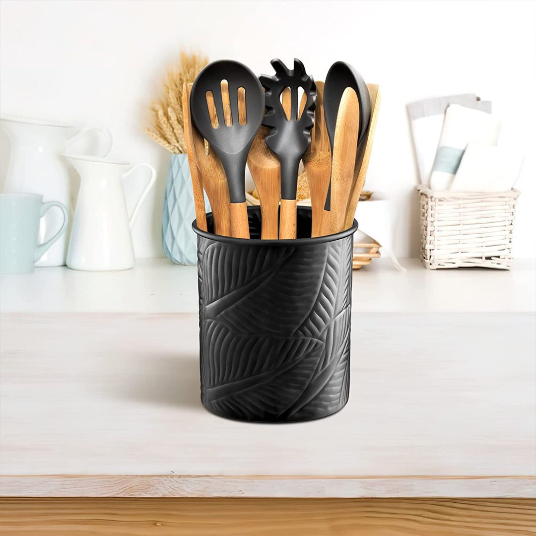 Handcrafted Floral Embossed Metal Kitchen Utensil Holder Monarch Abode 