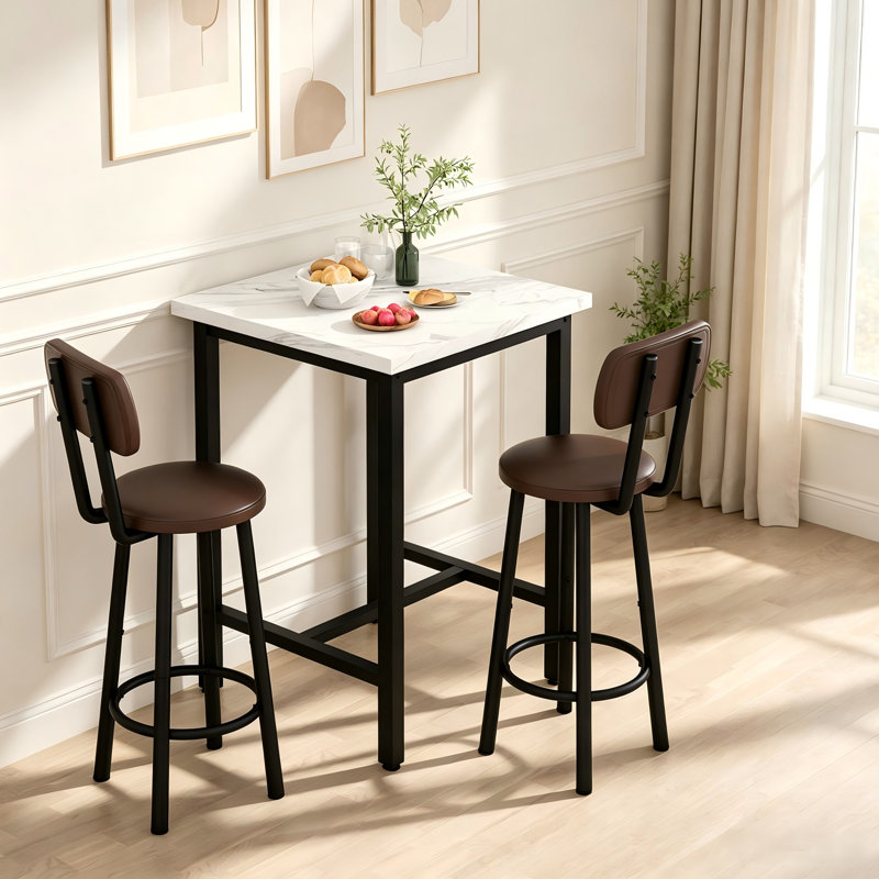 Ensemble de table de bar avec 2 tabourets de bar, ensemble de table de pub à hauteur de comptoir pour 2 personnes, ensemble de table de salle à manger bistro industriel et chaises pour cuisine, appartement, café, petits espaces