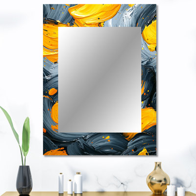 Encre jaune et gris Dream Fragments I - grand miroir mural fauvisme, miroir unique moderne, impression sur métal