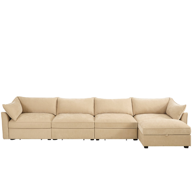 Depaul L-Shaped Chenille Sectional Sofa with Ottoman & Hidden Storage, Wheat Chenille