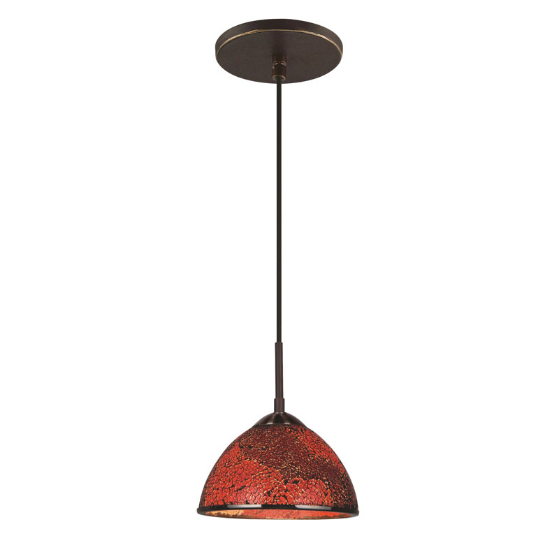 Luminaire suspendu en forme de dôme à 1 lumière Espalda, Rouge mosaïque, Bronze moyen