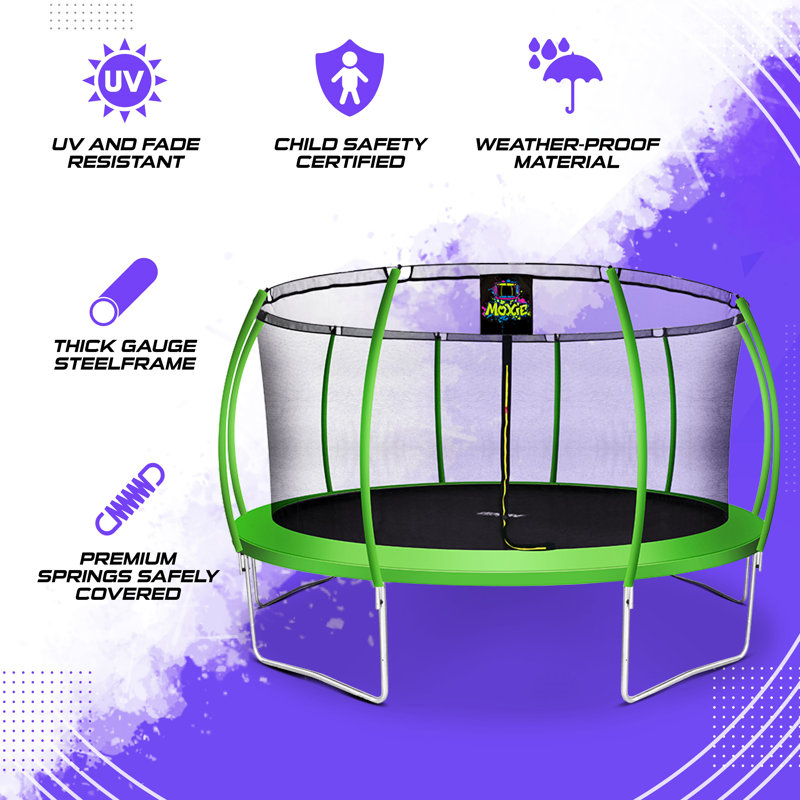 Moxie 15 ft Green Apple Round Outdoor Trampoline Set with Safety Enclosure