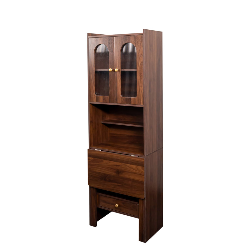 Bureau de travail convertible avec tablette de rangement et tiroir - Mobilier de bureau à domicile en noyer pliable pour une utilisation efficace