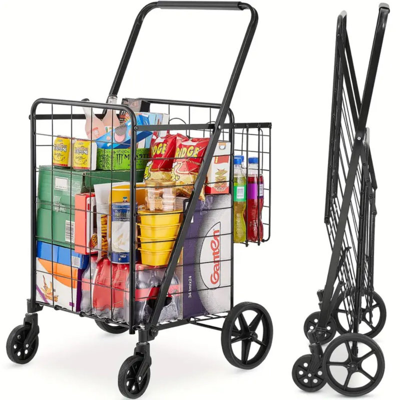 Chariot pliant - capacité de 110 lb, paniers doubles et roues pivotantes pour diverses utilisations