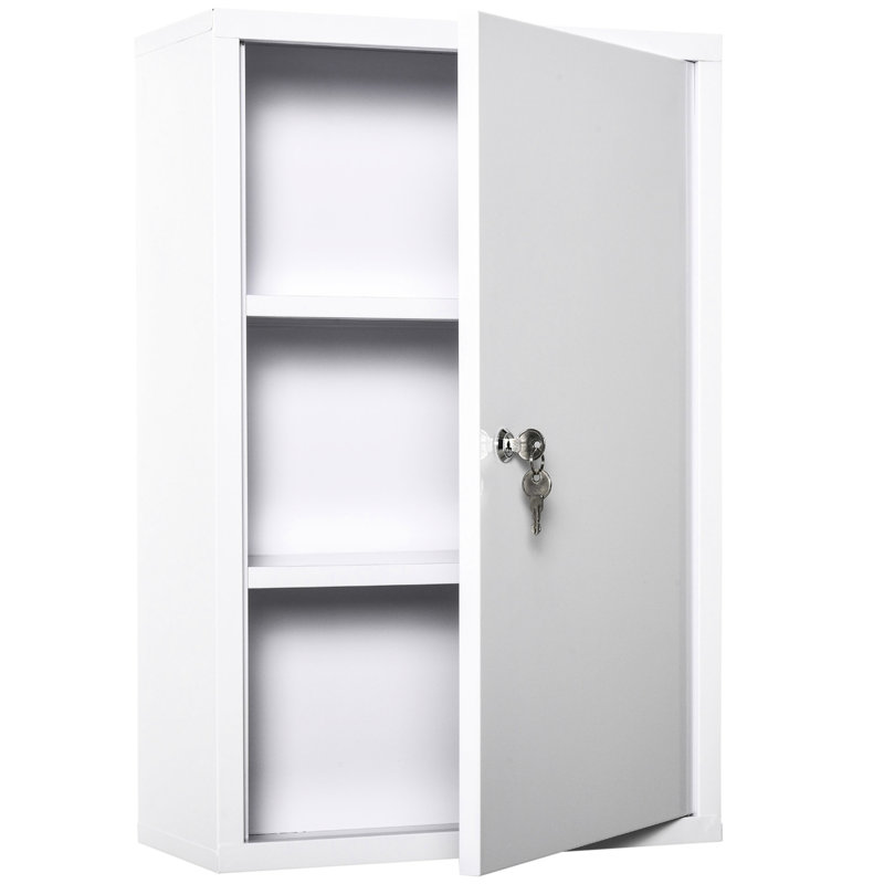Armoire à pharmacie verrouillable à 3 niveaux - blanc, fixation murale pour cuisine et salle de bain