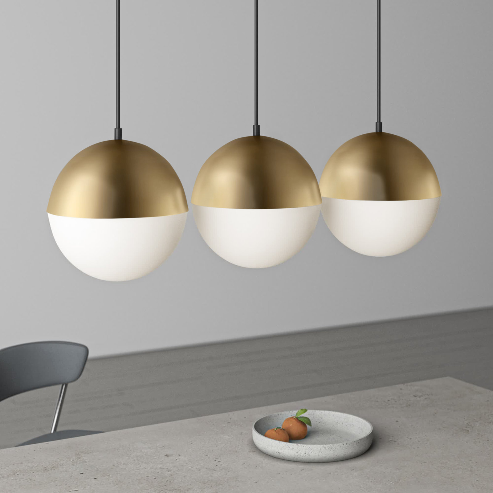 Hastings 3 Light Glass Dimmable Pendant, Metallic Gold