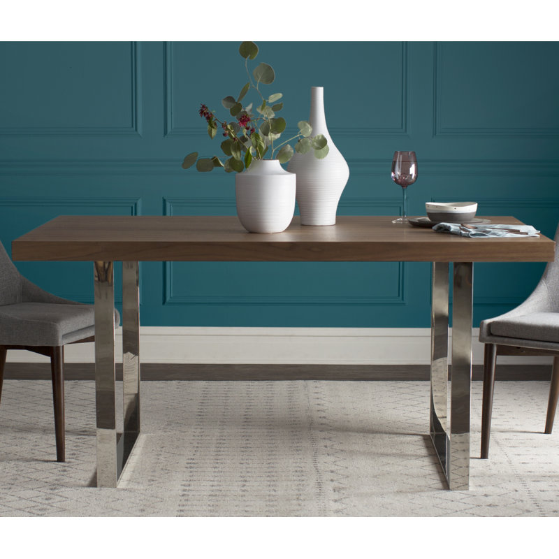 Walnut and Chrome Eight-Seater Modern Dining Table