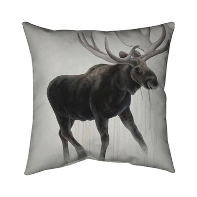 Walking moose - 18"x18" Outdoors Throw pillow - Spun poly - Print on demand