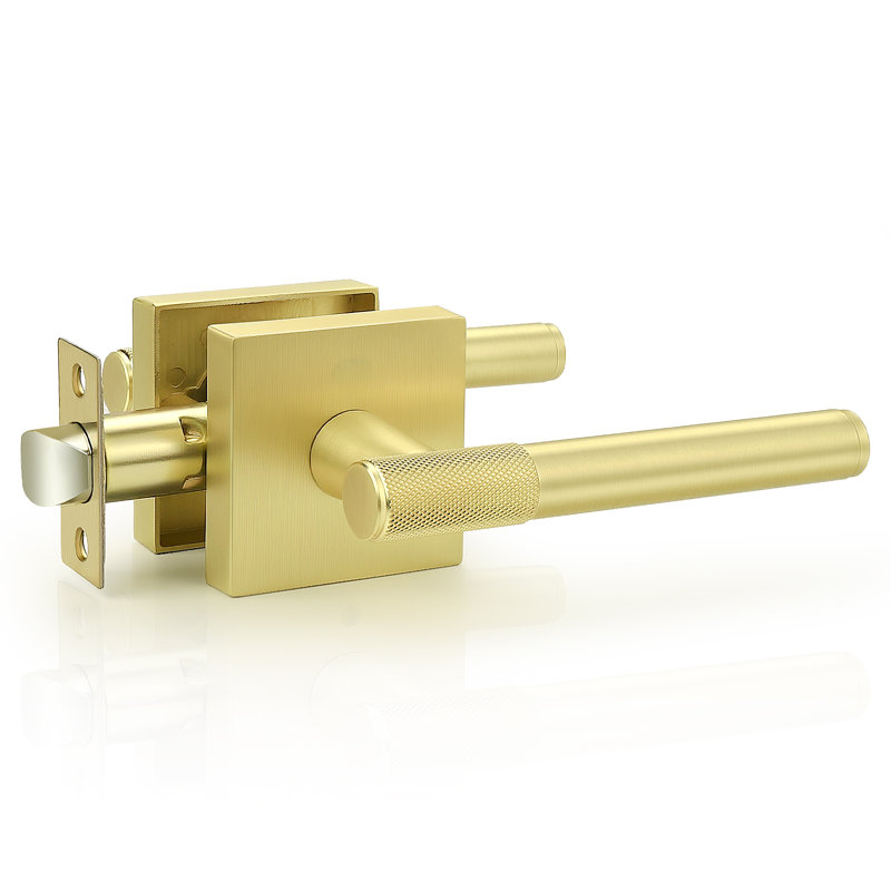 Poignée de porte intérieure carrée avec poignée moletée, Doré, Passage (couloir et garde-robe)