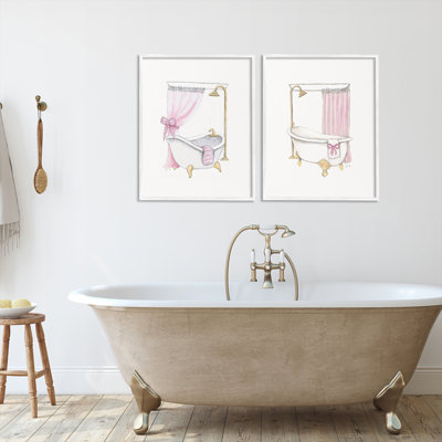 Feminine Simple Glam Bathtubs 2 Piece Framed Giclee Art Set, design by Janet Tava