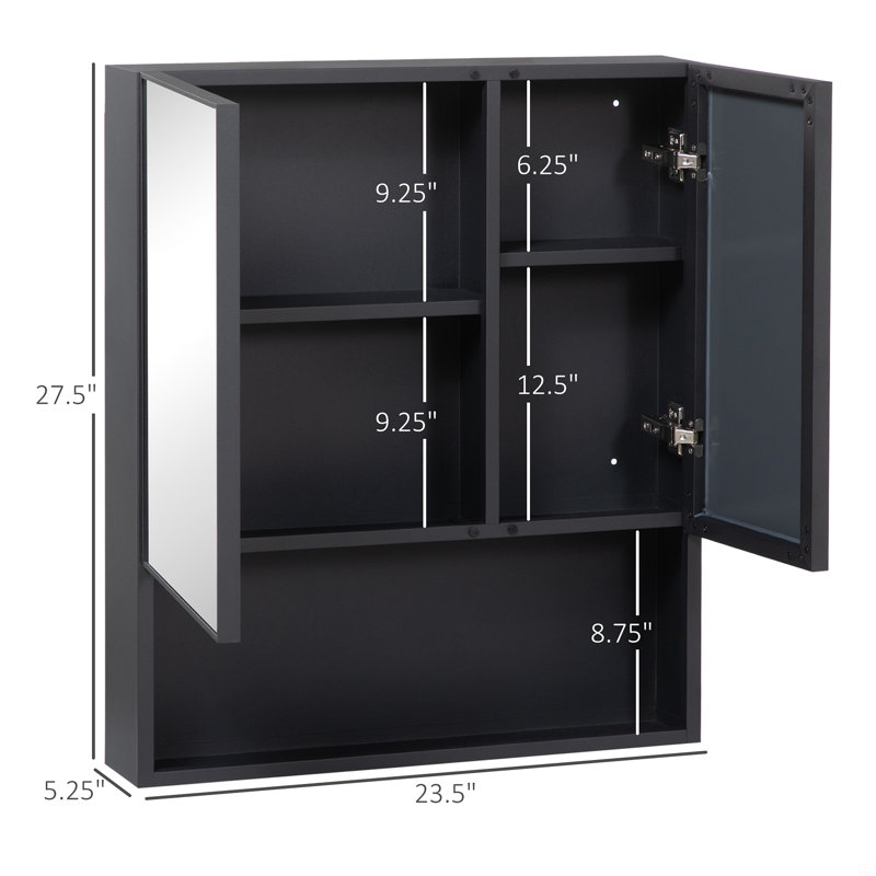 Armoire à pharmacie murale, miroir de salle de bain avec portes doubles et tablettes de rangement