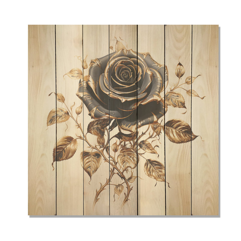 Vintage Rosegold Elegance III - rose sur bois, H 36 po x l 36 po