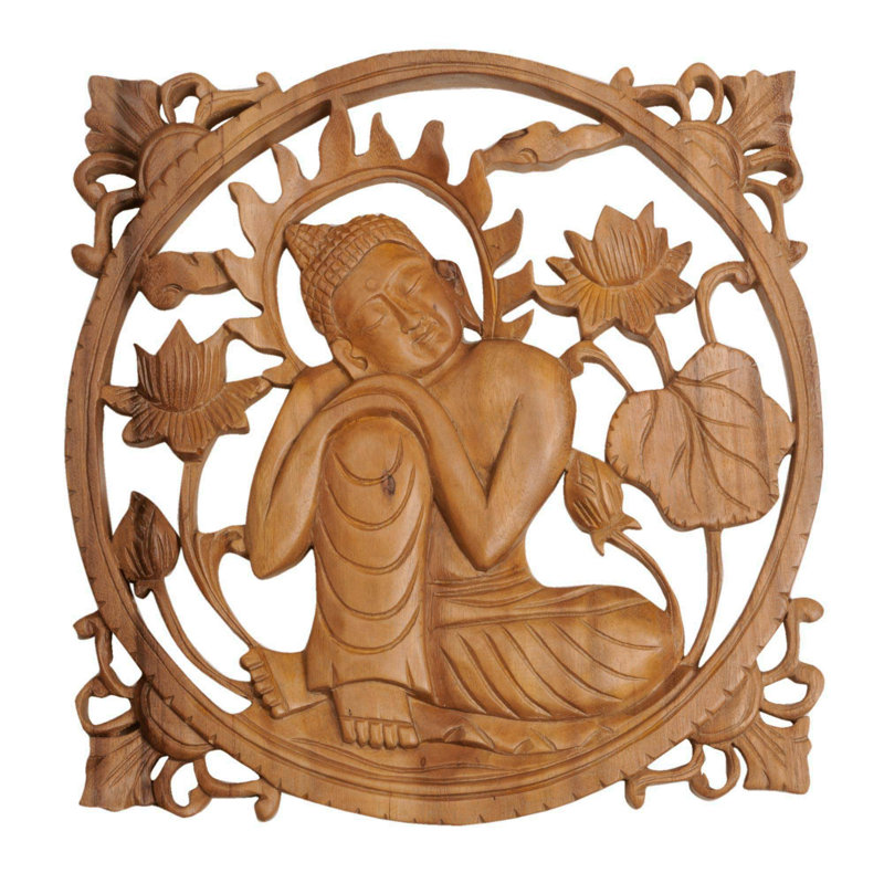 Bouddha en panneau de relief en bois Repose