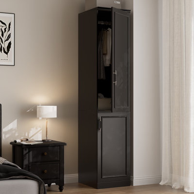 Armoire Wardrobe Closet With 2 Door & Shelves, 74.8" Large Wardrobe Cabinet With Hanging Rod, Freestanding Modern Bedroom Armoire Storage Cabinet, Black