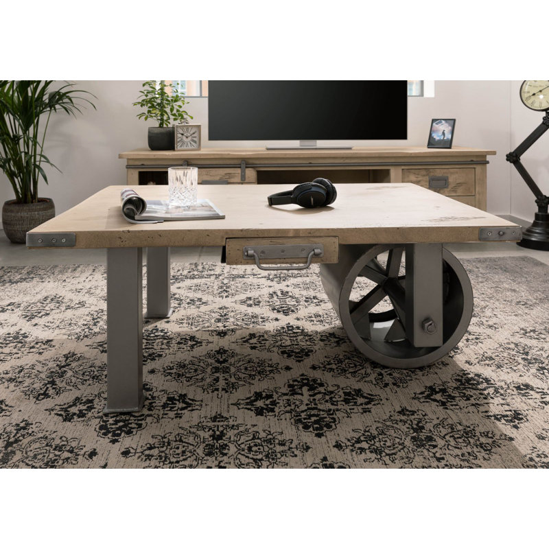 Wheel Coffee Table with Storage