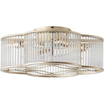 Ventilateur de plafond 20 "en cristal doré avec lumière, ventilateur de plafond encastré en cristal avec télécommande, cage fermée à 6 vitesses pour chambre à coucher, salon, vestibule, chambre de bébé (transparent)