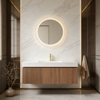 Meuble-lavabo 48 po avec lavabo, meuble de rangement suspendu en panneau de particules avec tiroirs et portes, comptoir en pierre et lavabo en céramique, comprenant 1 trou de robinet pré-percé, pré-assemblé