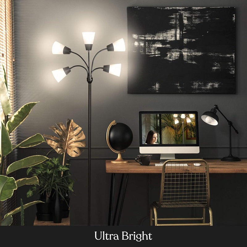 Modern Led Floor Lamp With Adjustable Gooseneck Arms – Ultra-Bright Multi-Head Standing Lamp For Living Rooms & Offices – Energy-Efficient Tall Lamp With Interchangeable Shades