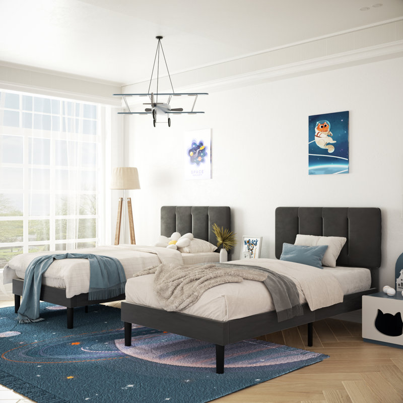 Wiebe Upholstered Platform Bed, Dark Gray