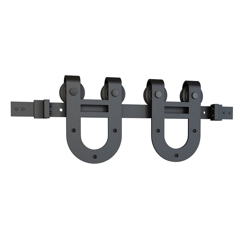 Ensemble de quincaillerie de porte de grange coulissante en acier 78 po pour portes en bois simples avec guide de plancher