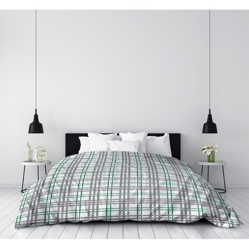 Housse de couette simple en coton M-Philadelphia, Blanc / vert / argent, Housse de couette pour lit simple