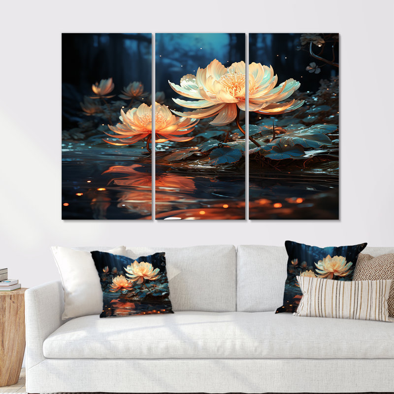 Rowlands - Ensemble de décoration murale Lotus, Toile tendue, H 32 po x l 48 po x P 1 po