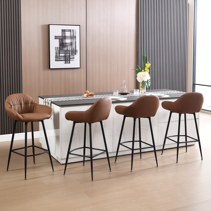 Upholstered Counter Stool with Metal Frame, Brown