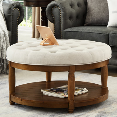 Grande table basse en lin massif de 32,5 po de largeur et 18 de hauteur, table basse rembourrée à utilisation polyvalente, L 32,5 po x l 32,5 po H 18 po, facile à assembler avec les outils fournis