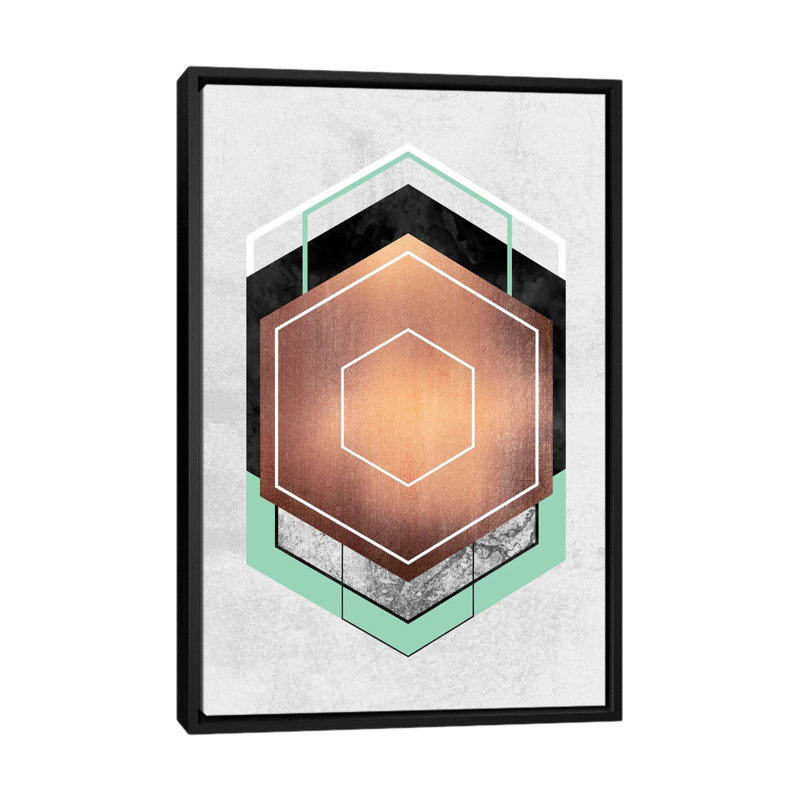 «Hexagon Abstract», impression sur toile tendue, H 26 po x l 18 po x P 1,5 po, Pas de tapis, Toile avec cadre noir