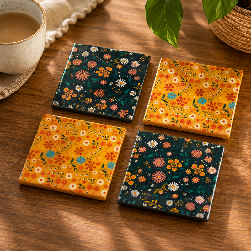  Ensemble de 4 sous-verres floraux décoratifs faits à la main 4 po x 4 po (ensemble de 4)