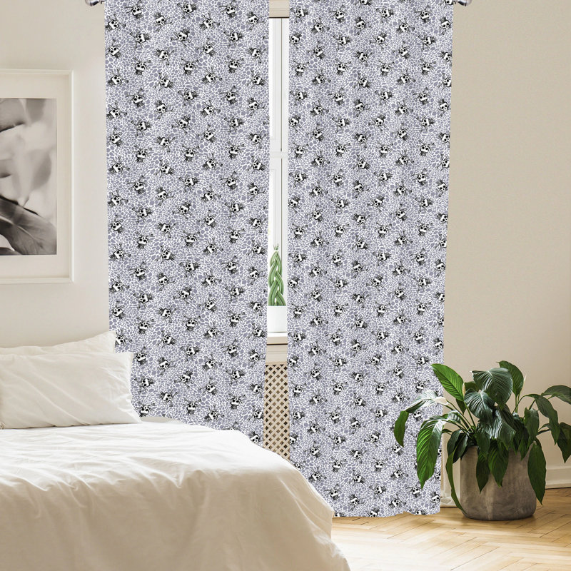 Black and White Skull Pattern Light Filtering Curtain Panels