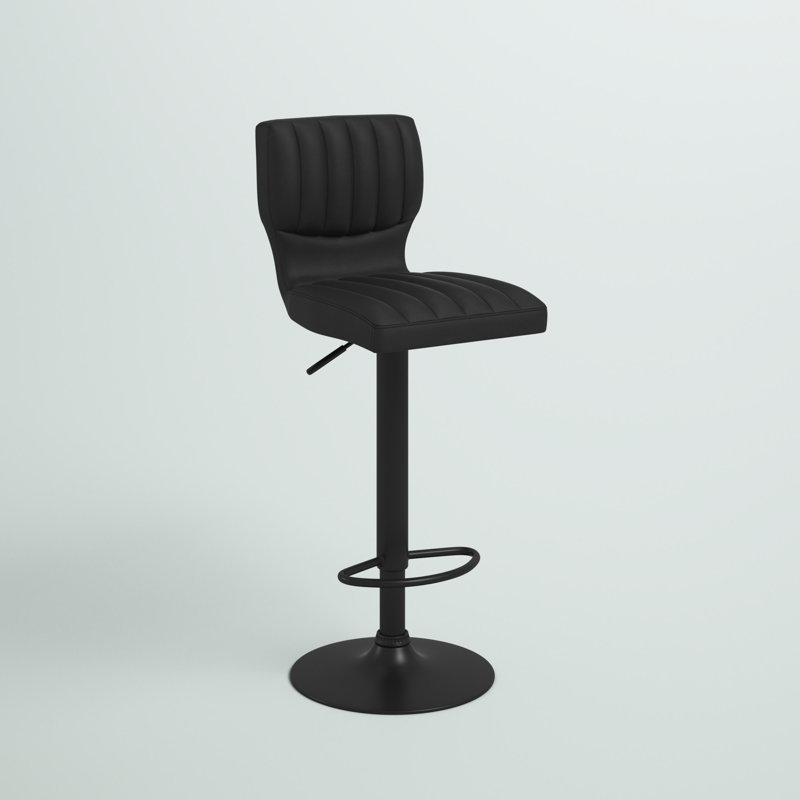Modern Swivel Adjustable Height Bar Stool in Faux Leather, Metal, Plywood, Black