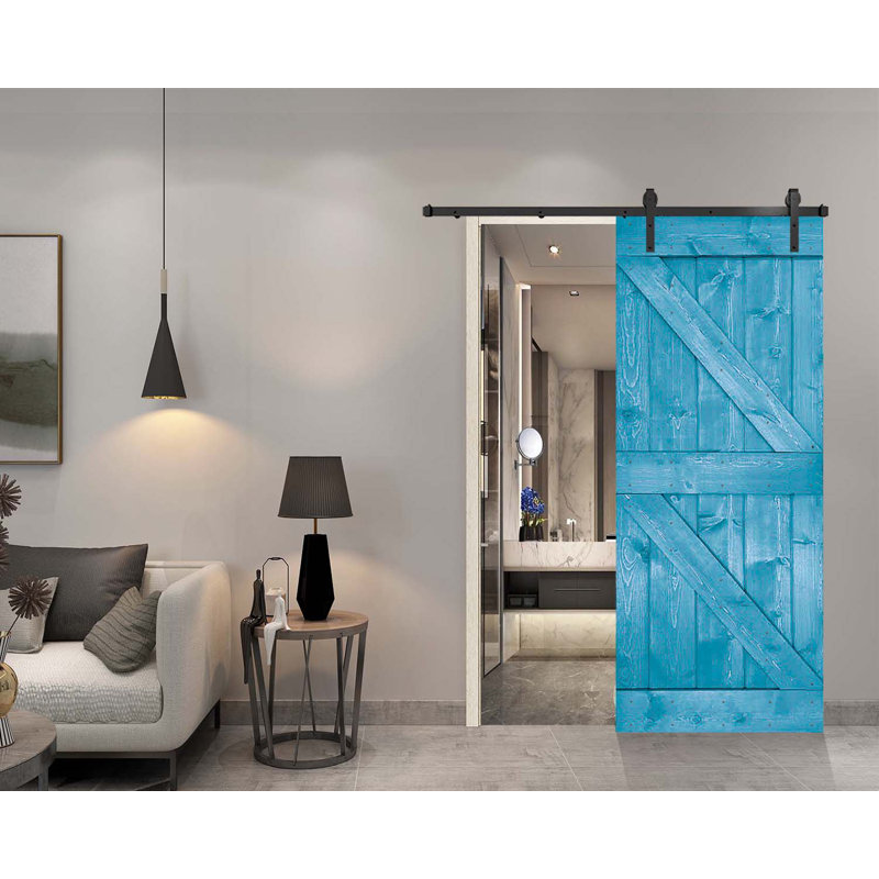 Porte de grange peinte 84 po 84 po, Bleu océan, 48 po x 84 po