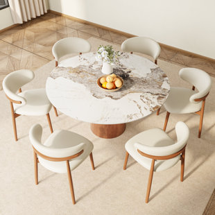 Vicente 7 - Piece Kitchen Round Dining Table Set Farmhouse Round Pedestal (1 Table 6 Chairs)