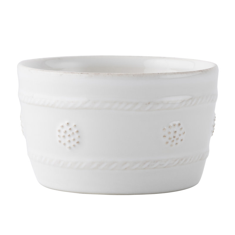 White Embossed Stoneware Ramekin with Rustic Detailing