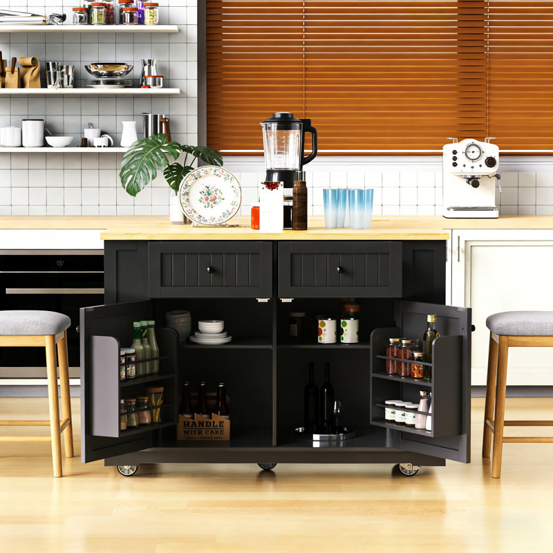 48 Inch Large Kitchen Island, Black
