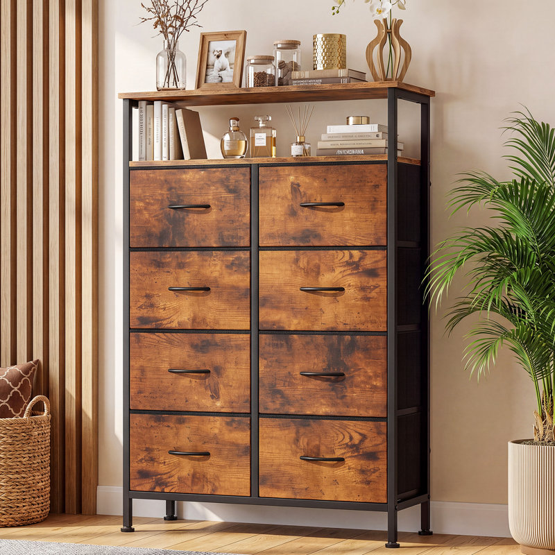 Commode en tissu pour chambre à coucher avec tablettes ouvertes, commode haute avec 8 tiroirs, tour de rangement, commode pour placard