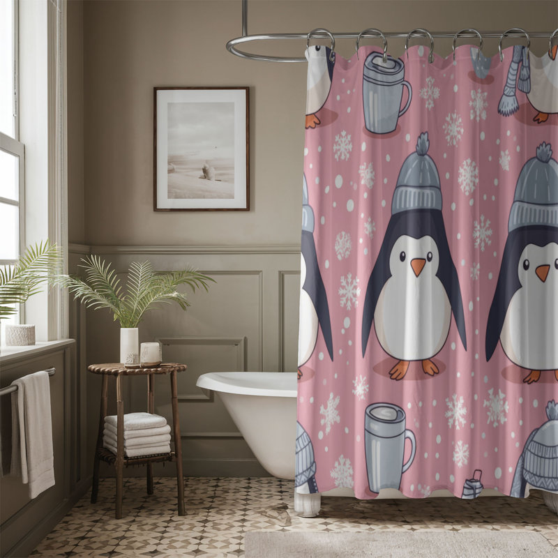 Happy Penguin - Rideau de douche Premium, H 74 po x l 71 po
