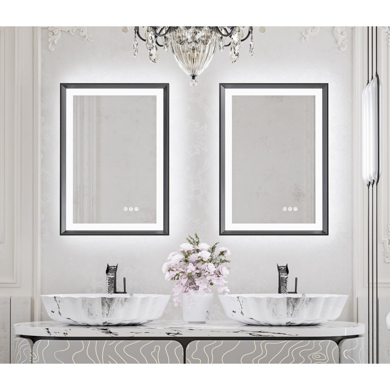 Miroir de salle de bain à DEL New Rockford, Noir, 28 po x 20 po, Rectangulaire