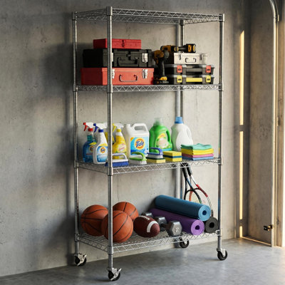 4 Heavy-duty Rust- Wire Shelving Unit, Metal Storage Rack For Kitchen, Garage, Pantry & Bathroom, 35.57" D X 17.56" W 63" H, All Iron Frame With 25mm